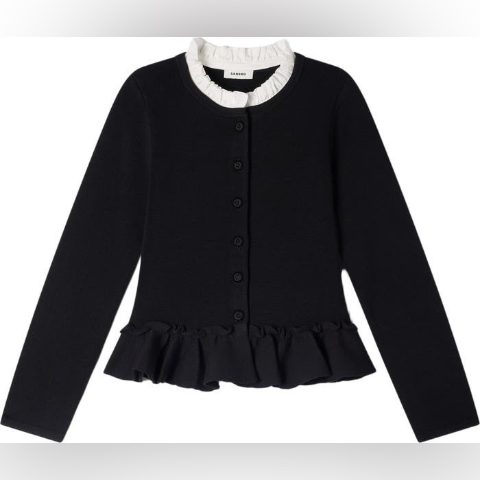 Sandro Removable Collar Peplum Cardigan S